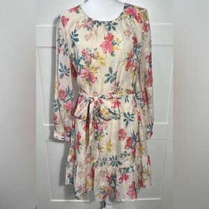 Loft Floral Shimmer Shift Dress Sash Belt Women’s Size 10